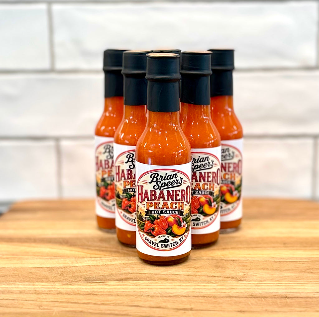 Brian Speer's Habanero Peach Hot Sauce in 5 oz bottle