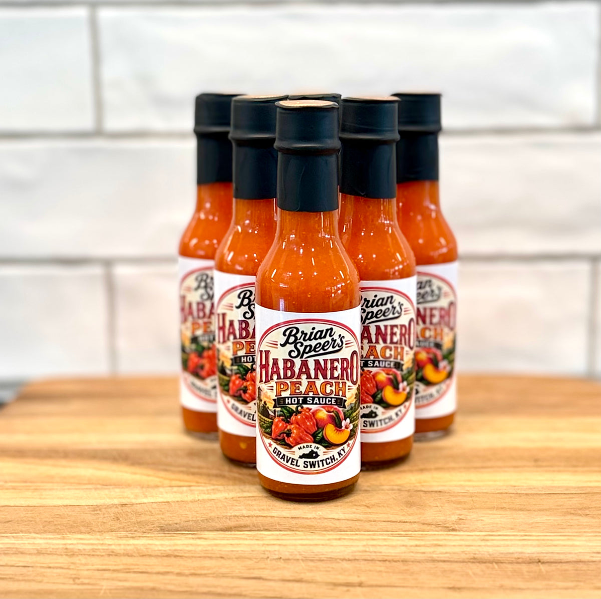 Brian Speer's Habanero Peach Hot Sauce in 5 oz bottle