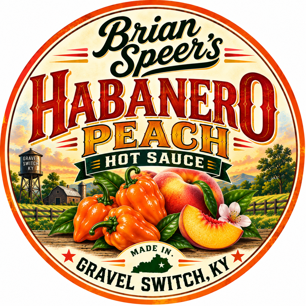Brian Speer's Habanero Peach Hot Sauce in 5 oz bottle