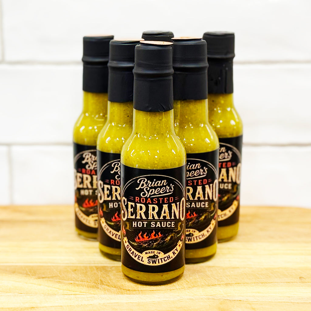 Brian Speer's Roasted Serrano Hot Sauce in 5 oz bottle