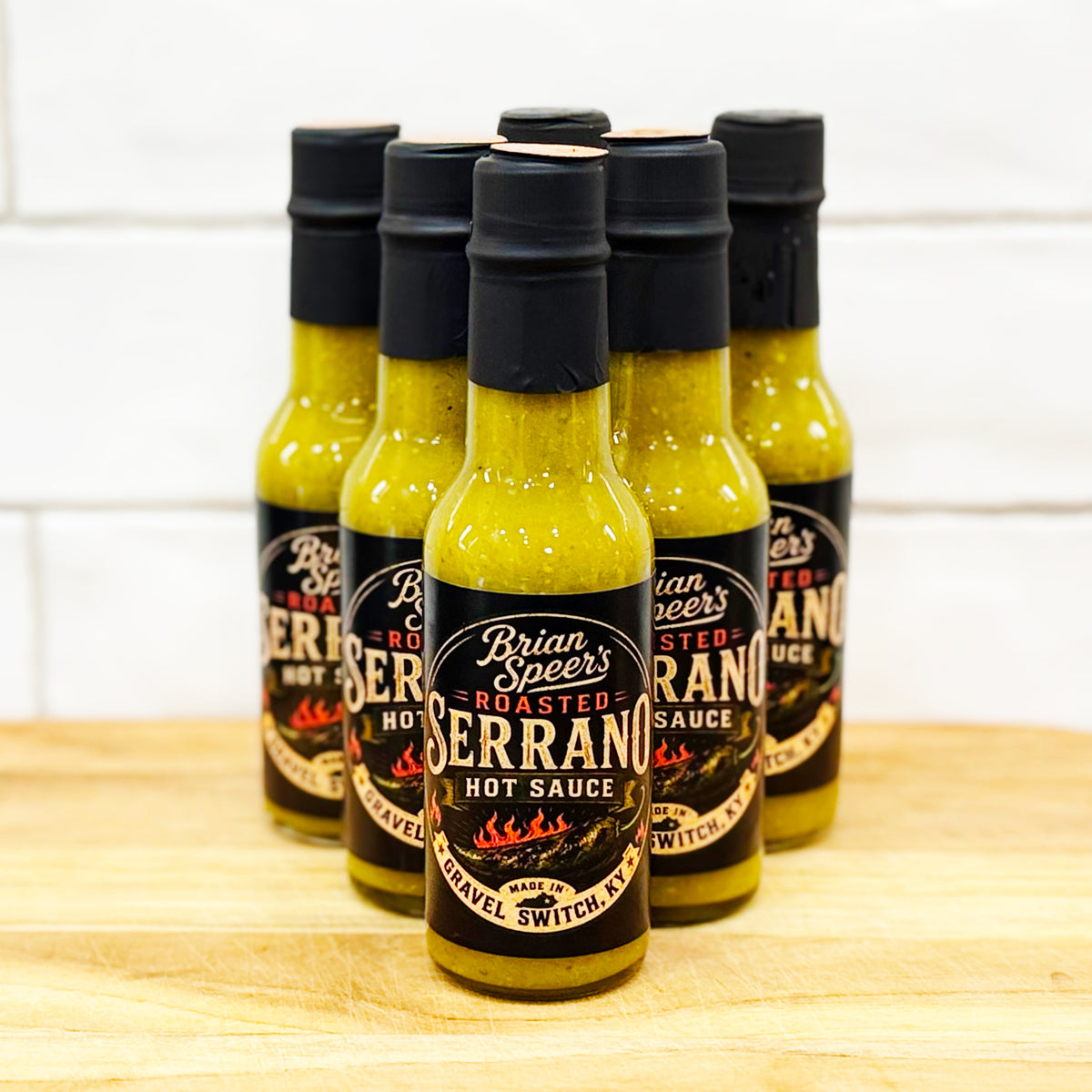 Brian Speer's Roasted Serrano Hot Sauce in 5 oz bottle